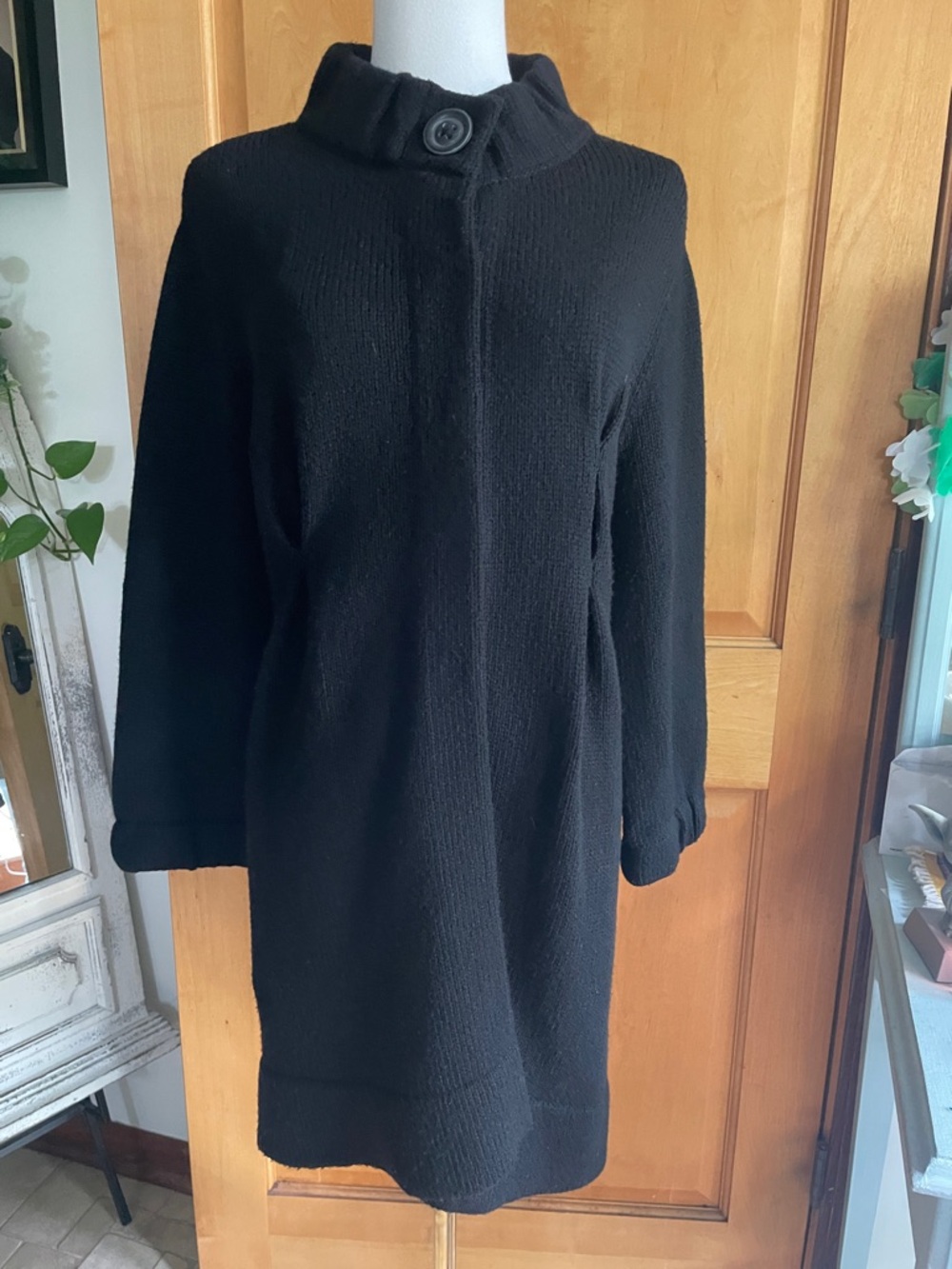 VINCE Classic Black Wool-Blend Button Collar Coat Sweater Medium Cardigan